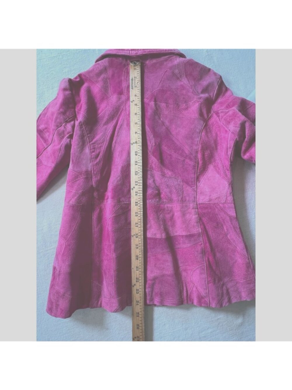 Vintage Suede Jacket Coat Womens Hot Pink X-XL Patchwork Full Zip Pockets 1970s - Picture 4 of 9